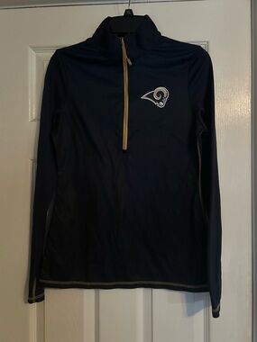 Women’s Rams Majestic Navy Long-Sleeve Quarter-Zip Pullover with Gold Zip